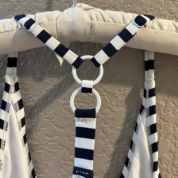 Kona Sol Swim Suit Bathing Suit High Coverage One Piece Navy Blue Stripes - Picture 3 of 8